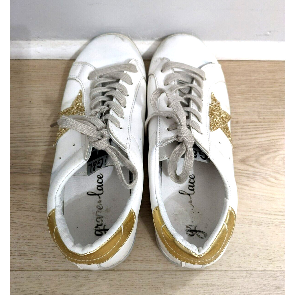 G&L Super Star Women's Size 9 White Gold‎ Glitter Star Sneakers made in P.R.C